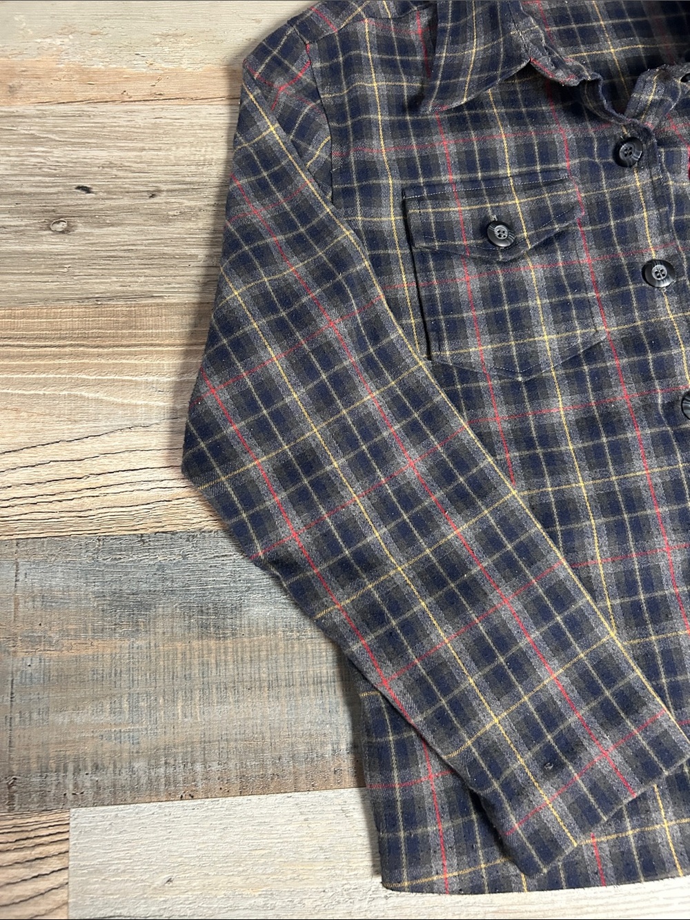 Liz Claiborne Plaid Button-Down Shirt - Navy, Brown Sz L Casual Cotton TC0465 - Picture 6 of 10